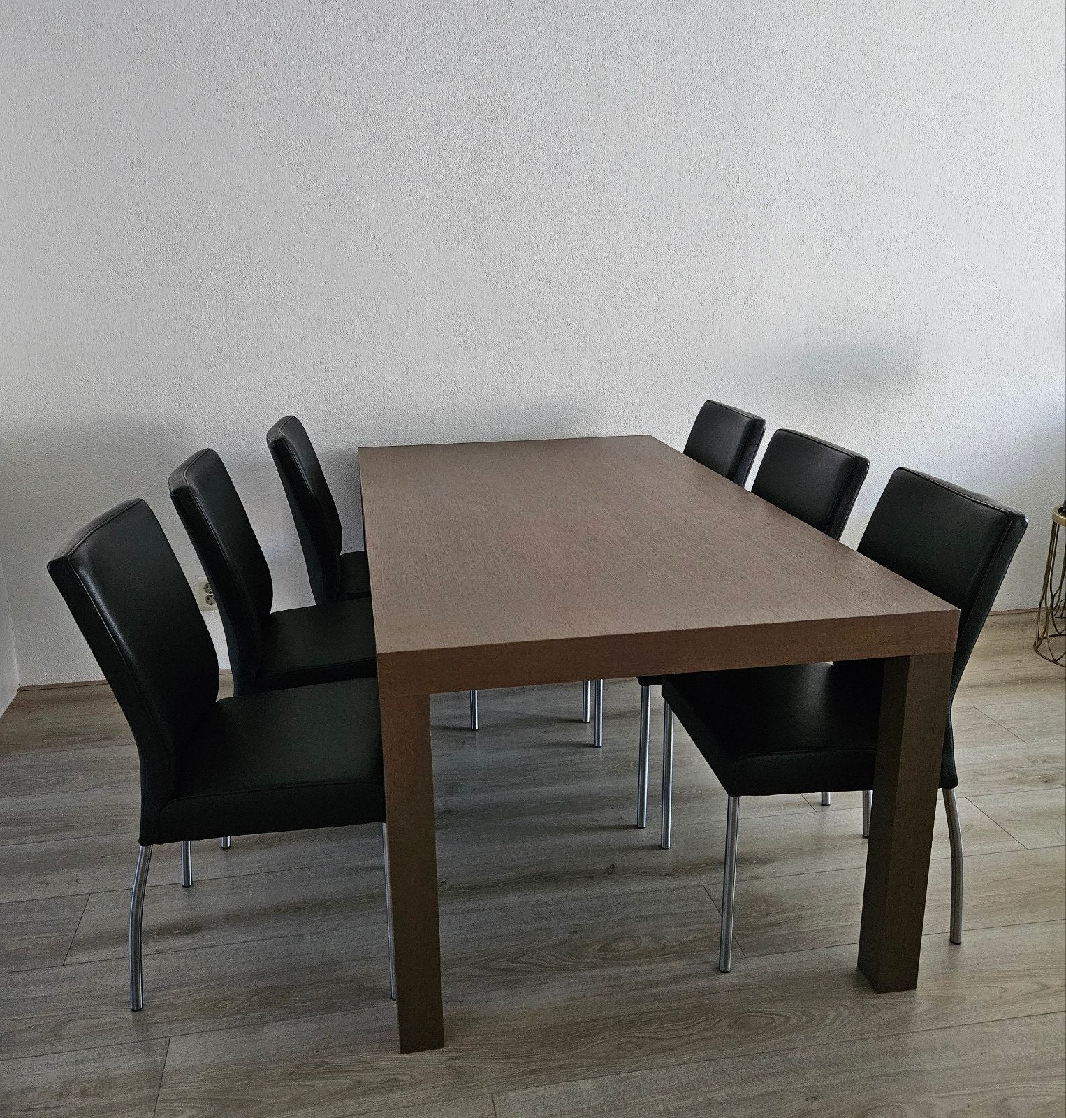 Eetkamerstoelen 6 stuks - Zwart leer met metalen poten., Gebruikt, Zwart, Leer, Modern, Eigentijds