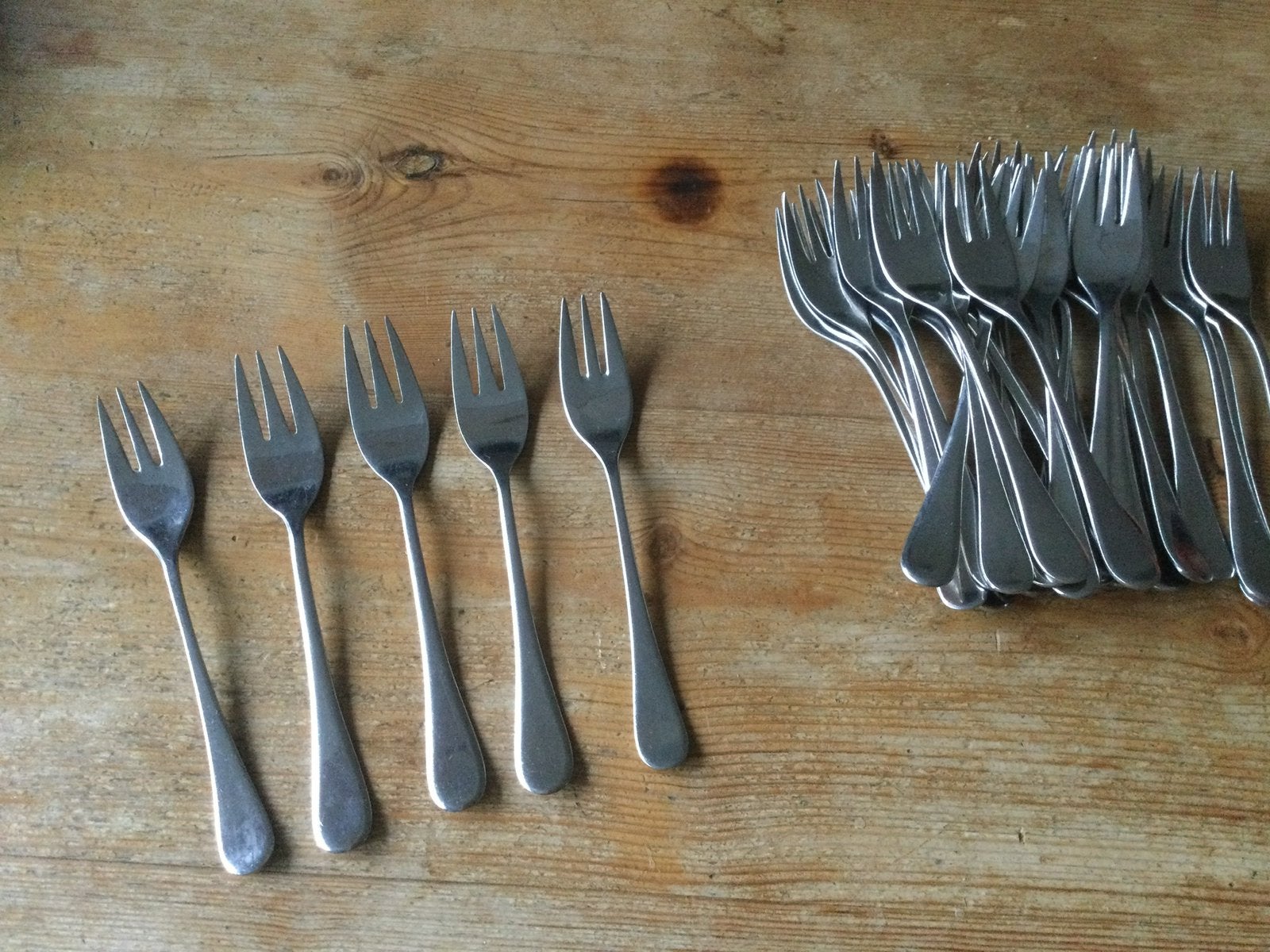 Partij cocktailvorken 31 stuks, Ophalen of Verzenden, Gebruikt, Rvs of Chroom