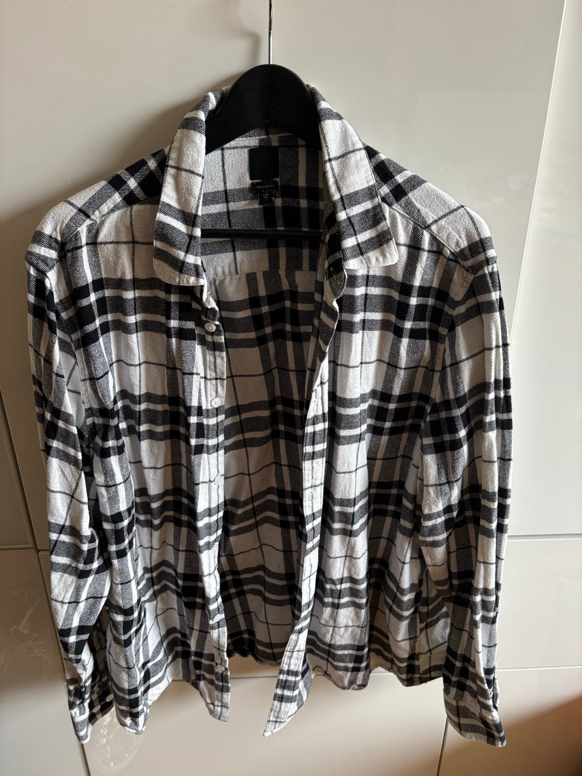 Houthakkersblouse Zwart/Wit Geruit - Valt als M/L, Ophalen of Verzenden, Gedragen, Zwart, Halswijdte 41/42 (L)