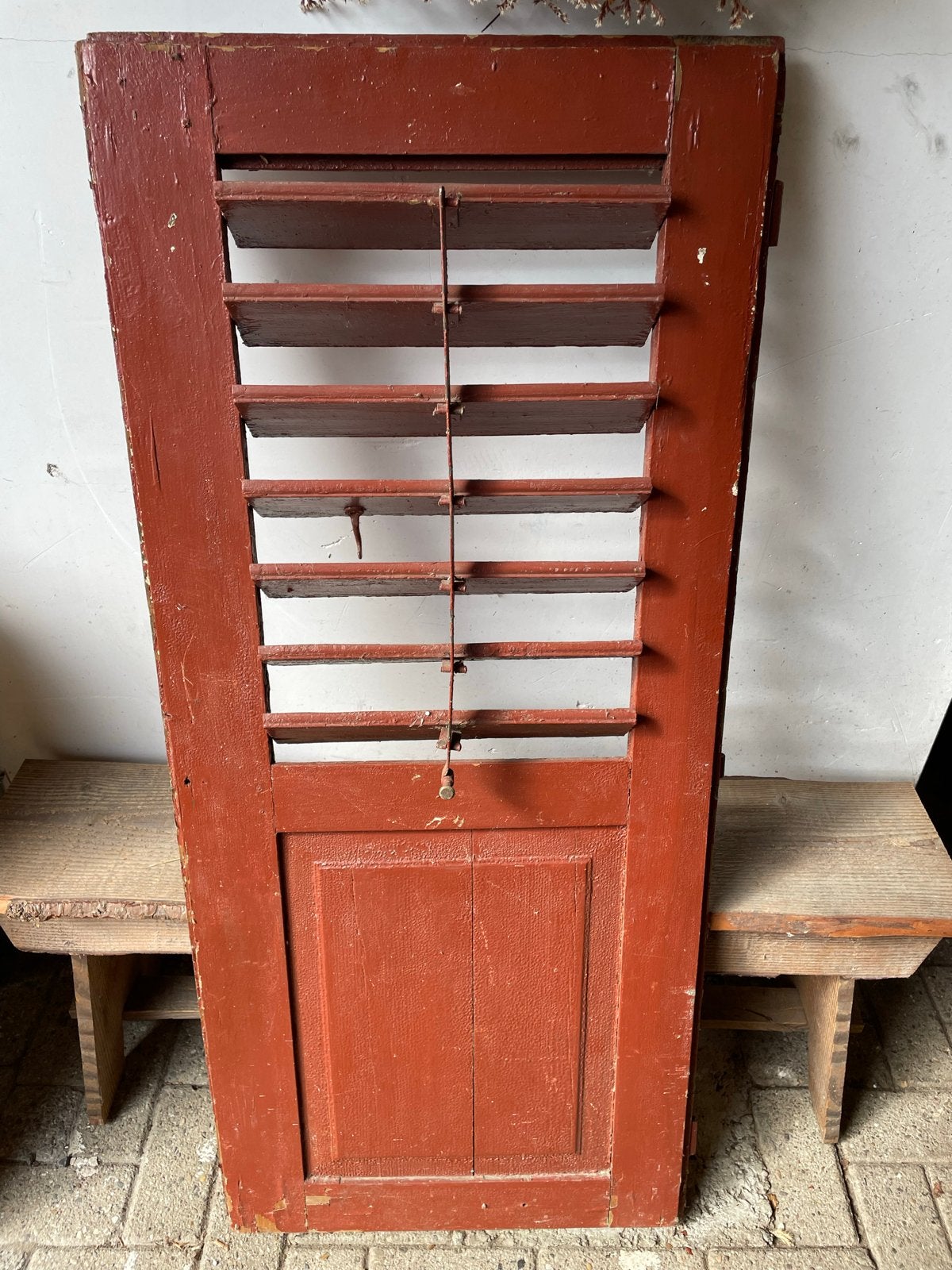 2 Oude houten luiken met verstelbare lamellen, Ophalen, Gebruikt, Minder dan 80 cm, Overige typen