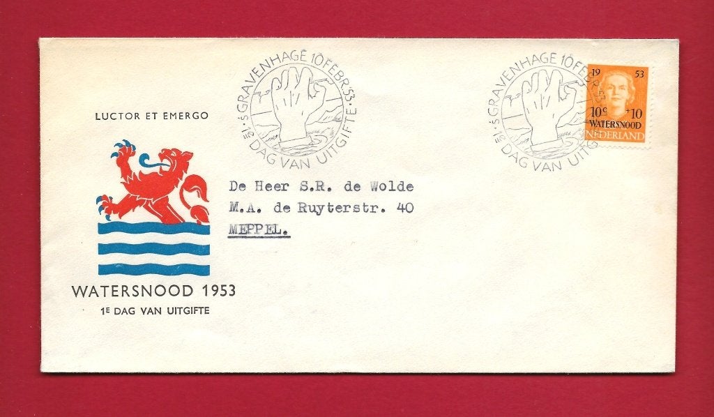 1953 Watersnood FDC E12 met open klep e4, Verzenden, Beschreven, Nederland