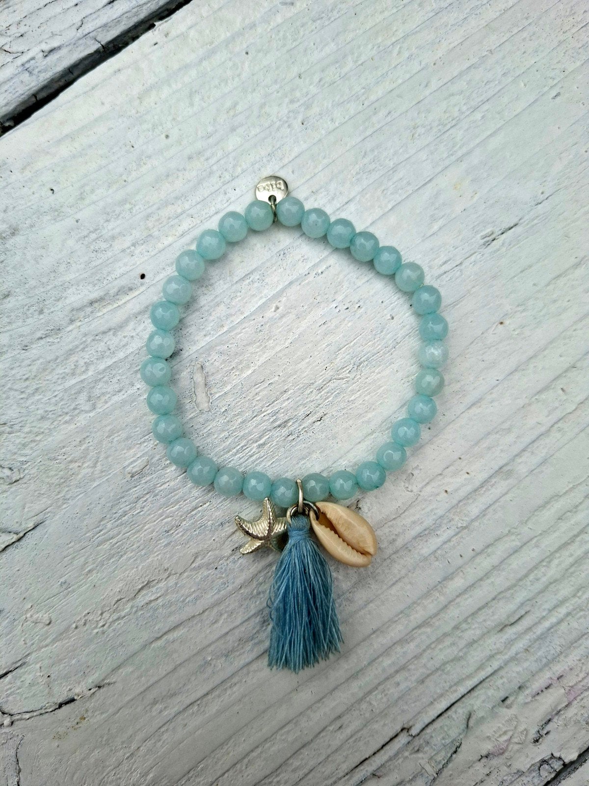 Biba mintgroen armbandje zomerse kwast zeester schelp 3 euro, Sieraden, Tassen en Uiterlijk, Armbanden, Blauw, Kunststof of Plastic