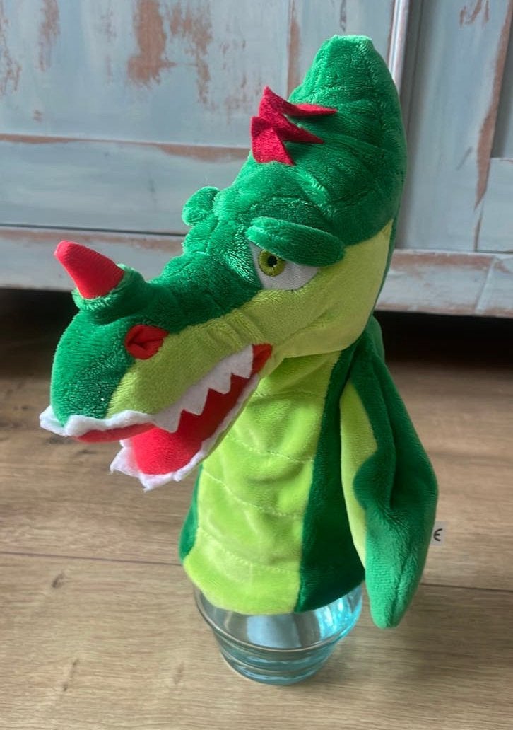 Efteling handpop pluche Draak Lichtgeraakt, Ophalen of Verzenden, Zo goed als nieuw, Beeldje of Poppetje