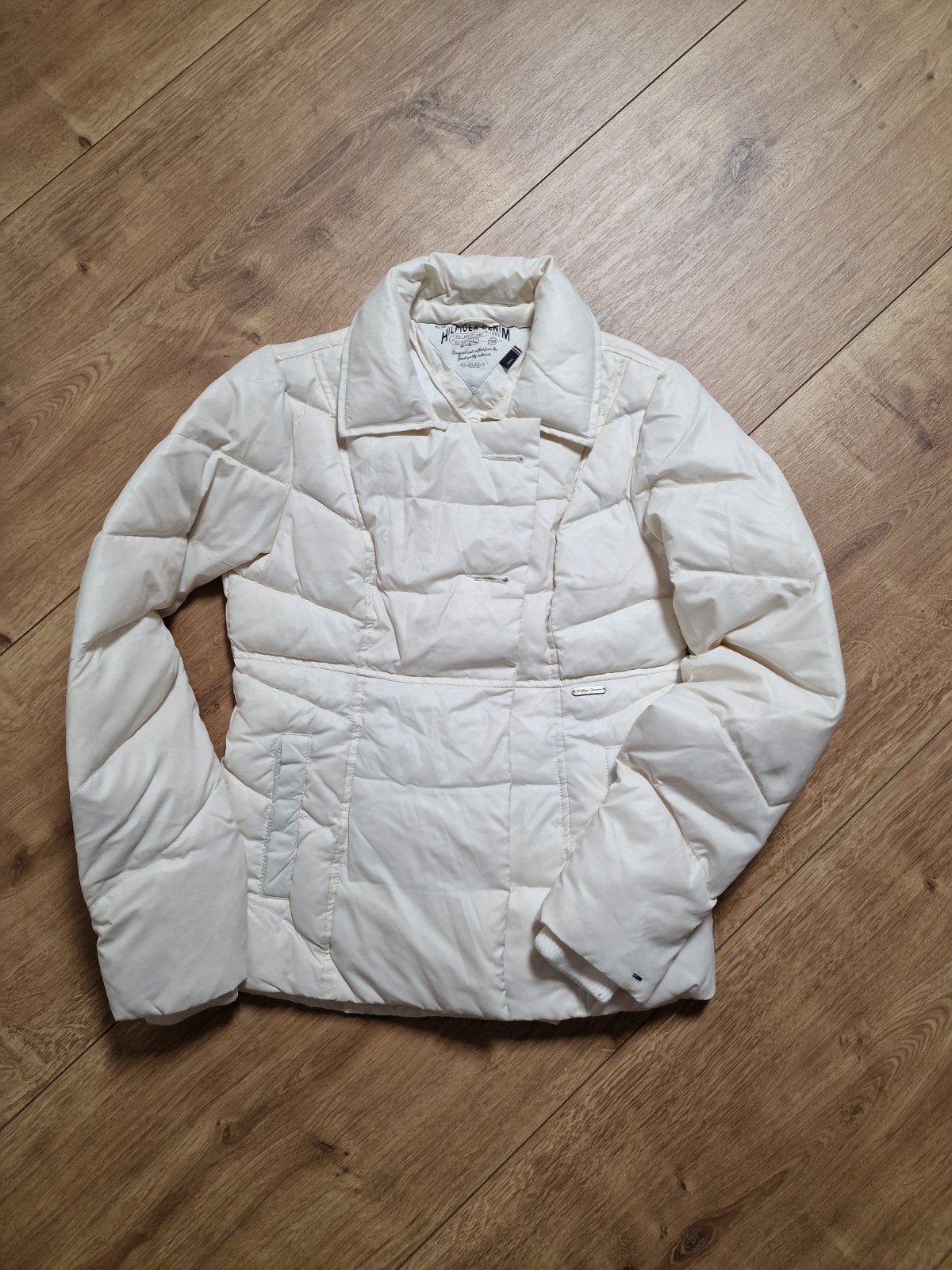 Tommy Hilfiger Denim donsjas - Maat S, Kleding | Dames, Beige, Ophalen of Verzenden, Zo goed als nieuw, Maat 36 (S)
