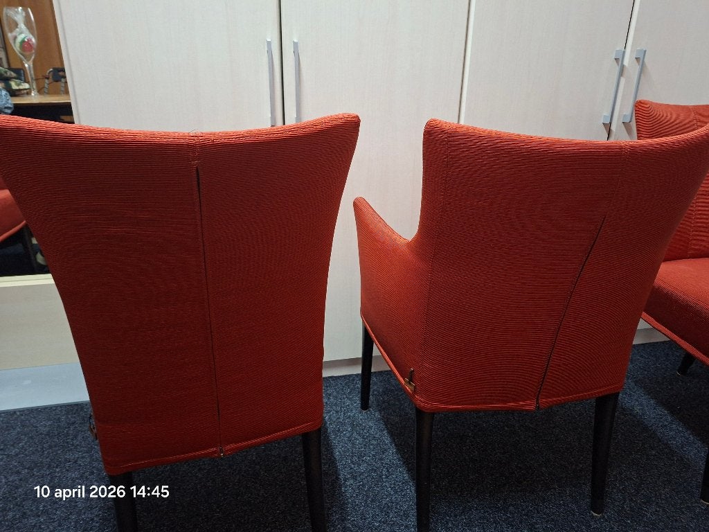 6 design tafelstoelen, Gebruikt, Ophalen of Verzenden, Stof, Vijf, Zes of meer stoelen