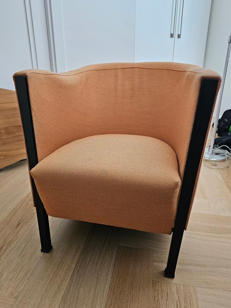 Oranje fauteuiltje, Huis en Inrichting, Fauteuils, Ophalen, Gebruikt, 75 tot 100 cm, Stof