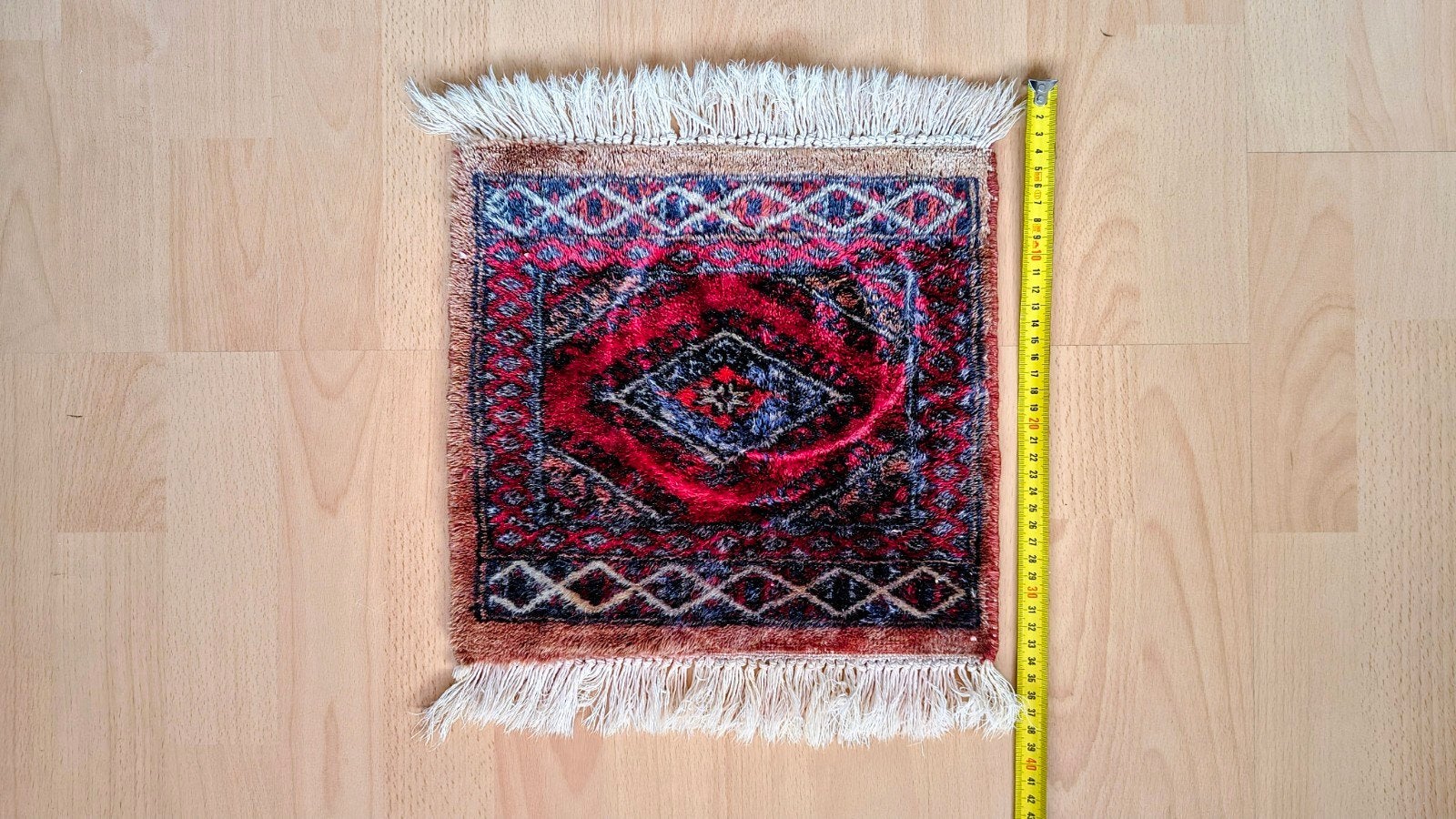 Vintage Perzisch tapijtje - Rood met geometrisch patroon, Minder dan 50 cm, Blauw, Perzisch, Vintage, Oosters, Vierkant