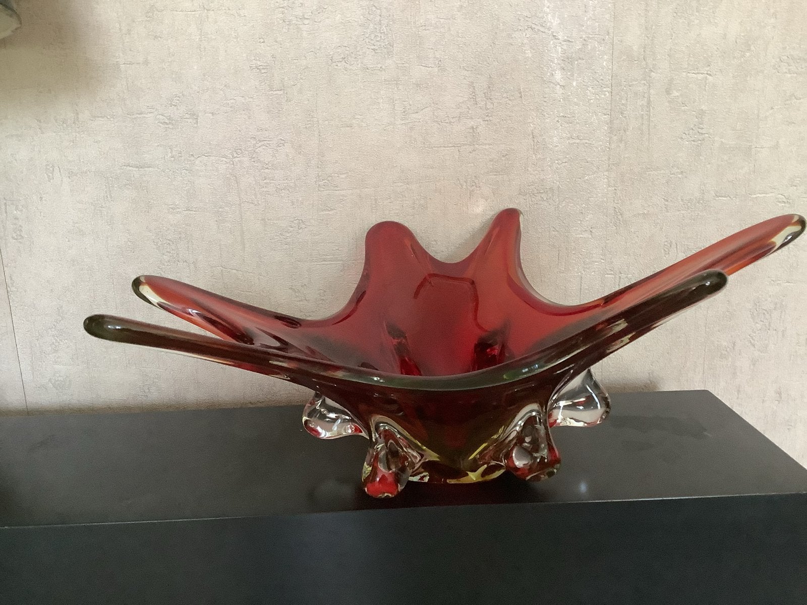 Murano Rode Fruitschaal, Stervormig, ca. 1950-60, Ophalen of Verzenden