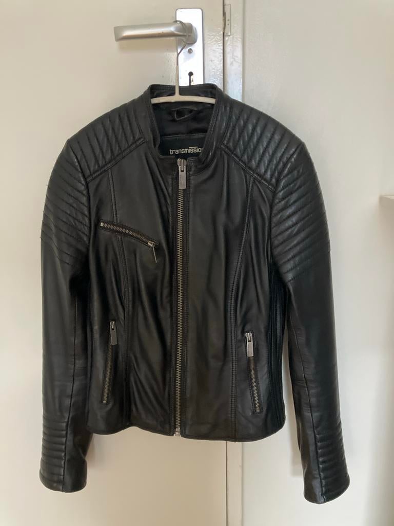 Transmission Zwart Leren Bikerjack Maat S, Kleding | Dames, Ophalen of Verzenden, Zo goed als nieuw, Maat 36 (S), Zwart