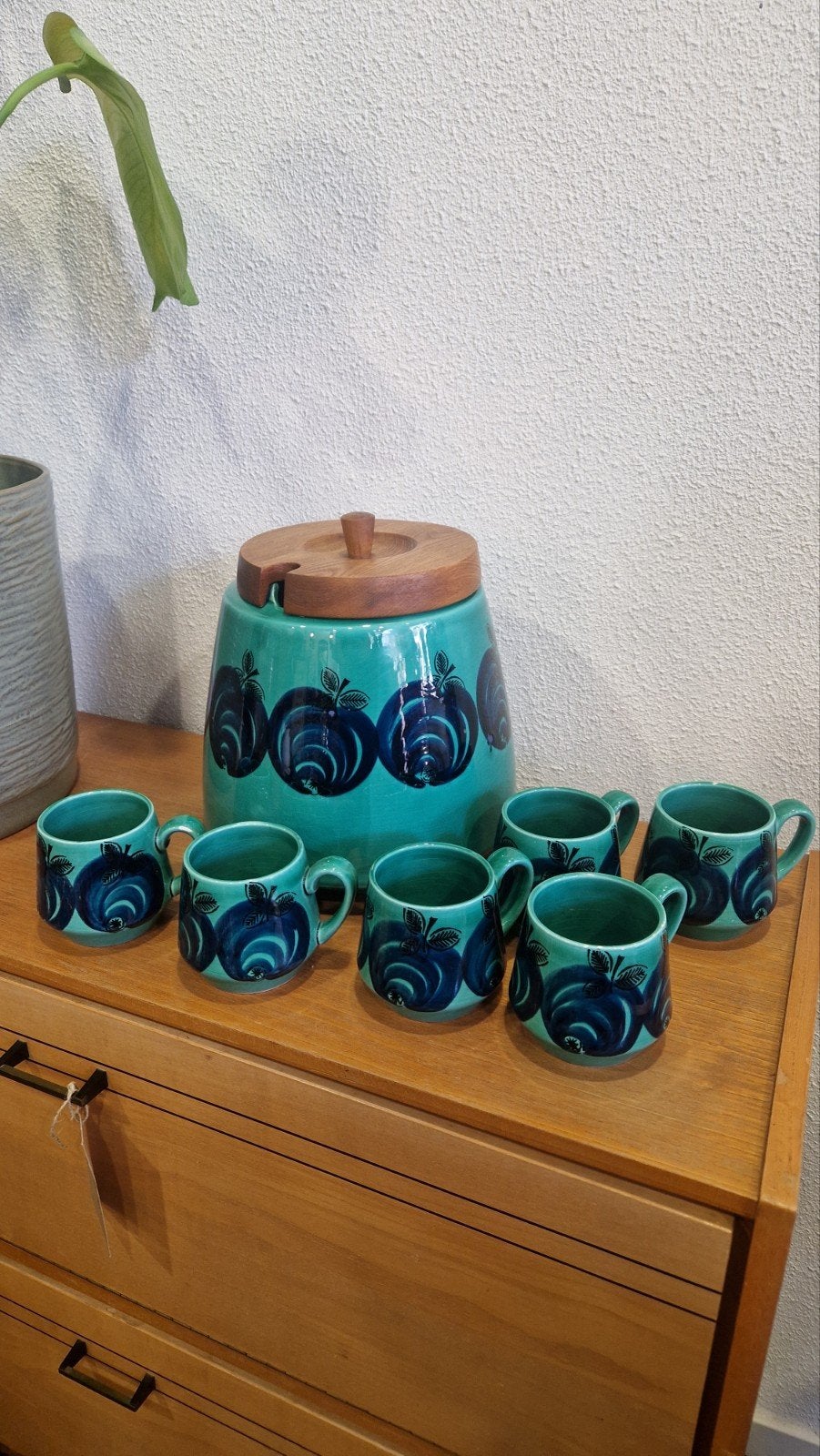 Vintage Schramberg keramiek punch set - Groen met Appels, Ophalen of Verzenden