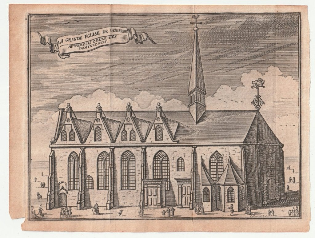 Engelse kerk te Leeuwarden gravure 1743 Harrewyn /schade, Verzenden, Architectuur, Gravure, 1700 - 1799