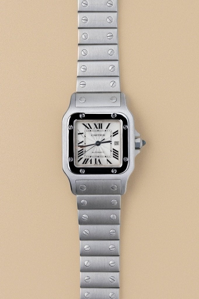 Cartier Santos Carree 29mm 2319, Sieraden, Tassen en Uiterlijk, Horloges | Heren, Staal, Staal, Polshorloge, Zo goed als nieuw