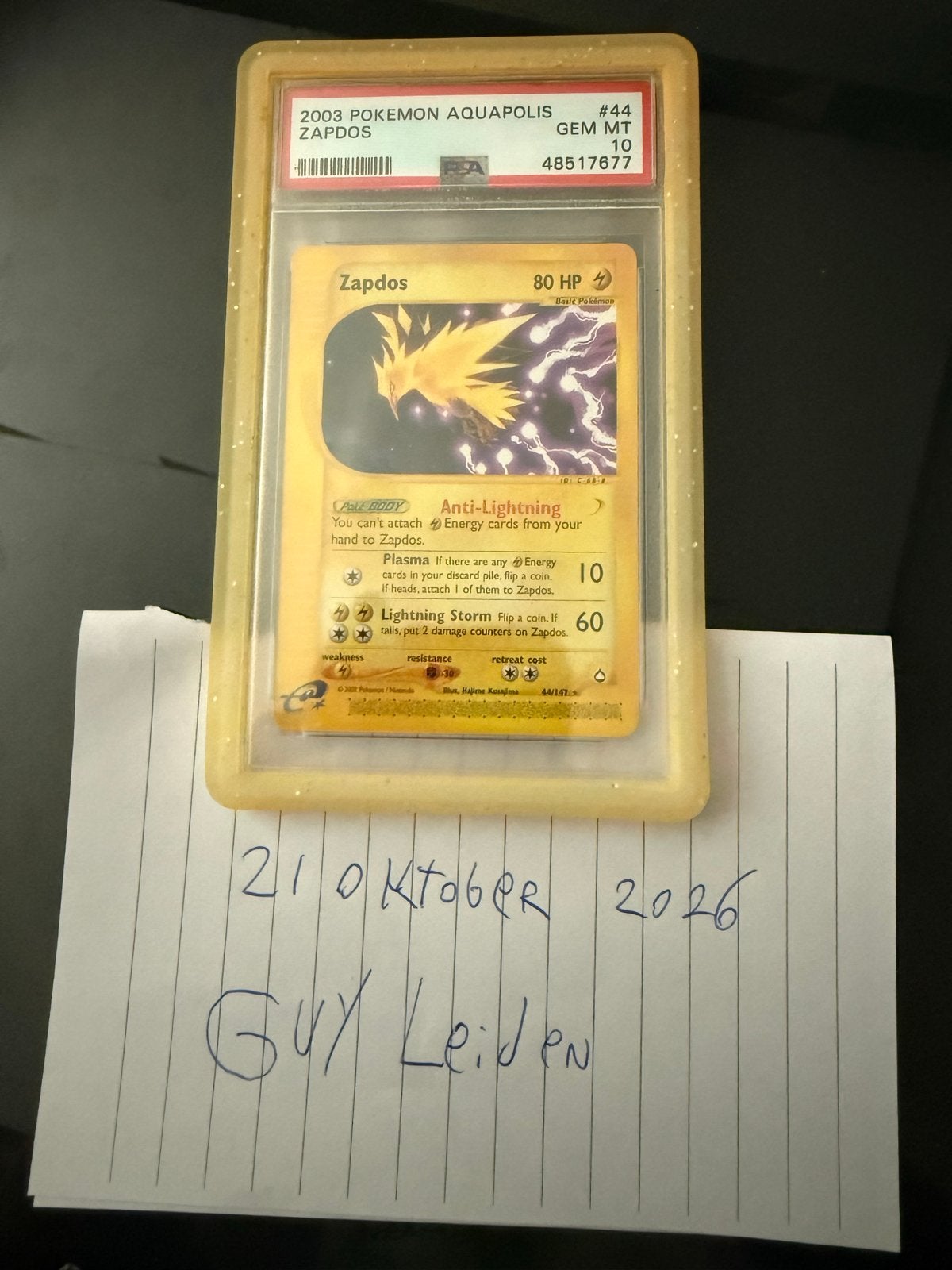 PSA 10 Zapdos Aquapolis #44 - Zeldzame Pokémon Kaart pop71, Ophalen of Verzenden, Nieuw, Losse kaart, Foil