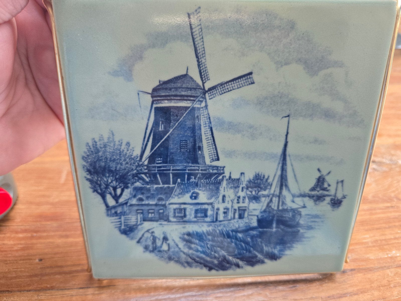Mooie Delfts Blauwe Tegel,draadframe. Made in Holland. Molen, Antiek en Kunst, Ophalen of Verzenden