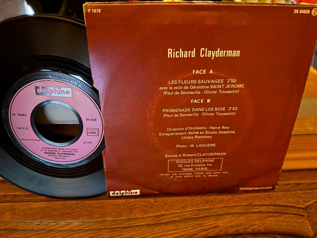 Richard Clayderman - Les Fleurs Sauvages Vinyl Single, Ophalen of Verzenden, Zo goed als nieuw, Klassiek