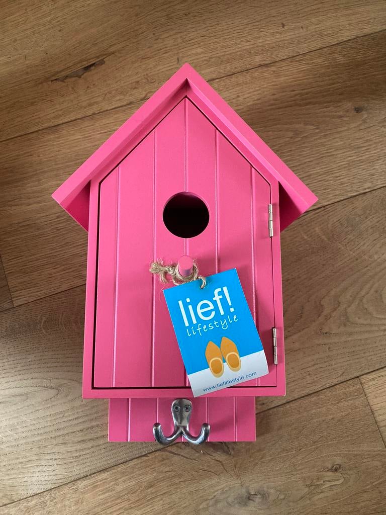 Lief! Vogelhuis wandkastje kastje kapstok roze opbergkastje, Ophalen of Verzenden, Nieuw