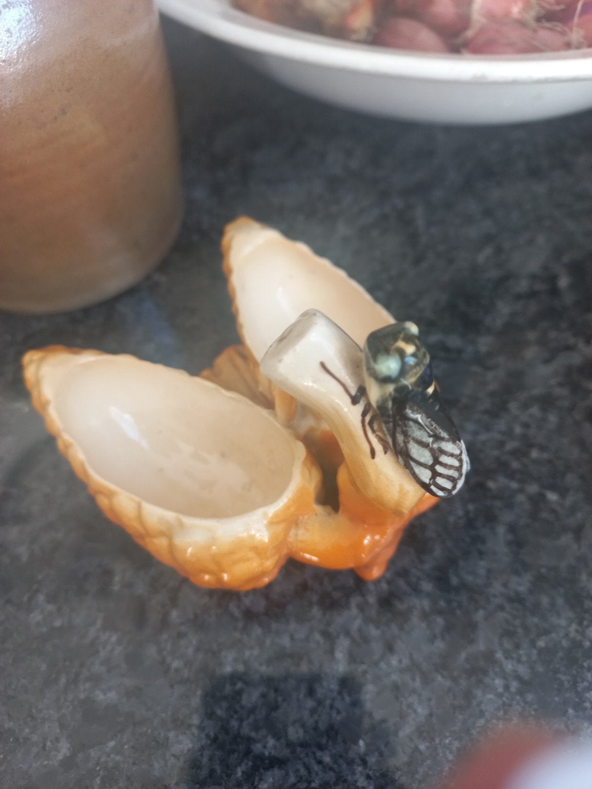 Vintage Peper- en Zoutstel met Cicade - Model Déposé, Ophalen of Verzenden