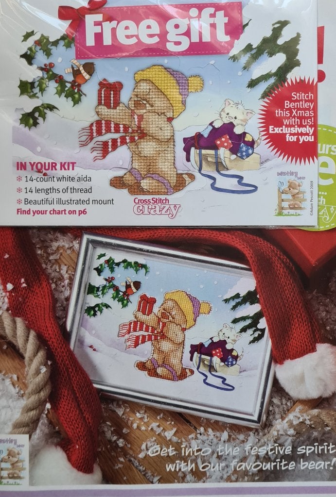 Bentley beertje met Kerst cadeaus borduurpakketje, Ophalen, Nieuw, Handborduren, Borduurpakket