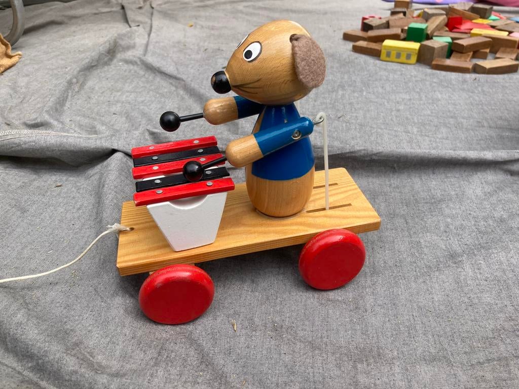 Houten trekfiguur hond met xylofoon, Kinderen en Baby's, Speelgoed | Houten speelgoed, Ophalen, Gebruikt, Duw- of Trekspeelgoed