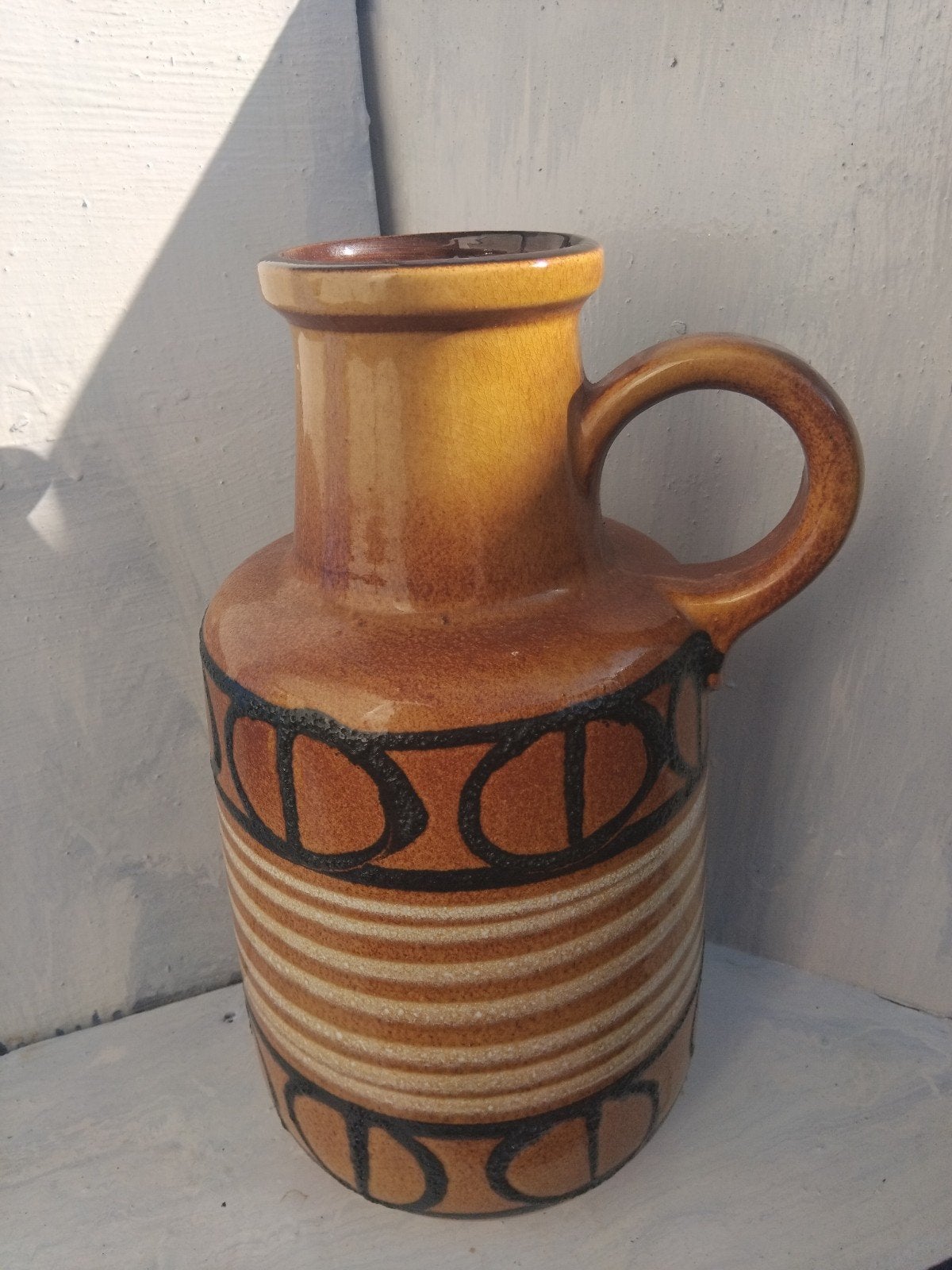 Vintage West Germany Keramiek Vaas - Bruin met Patroon, Antiek en Kunst, Ophalen of Verzenden