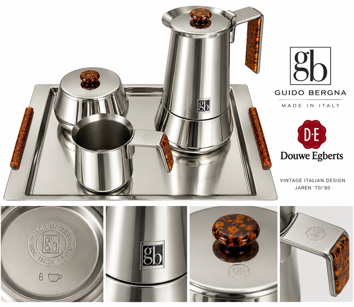 Vintage Guido Bergna (GB) Douwe Egberts Espresso Set, Ophalen of Verzenden