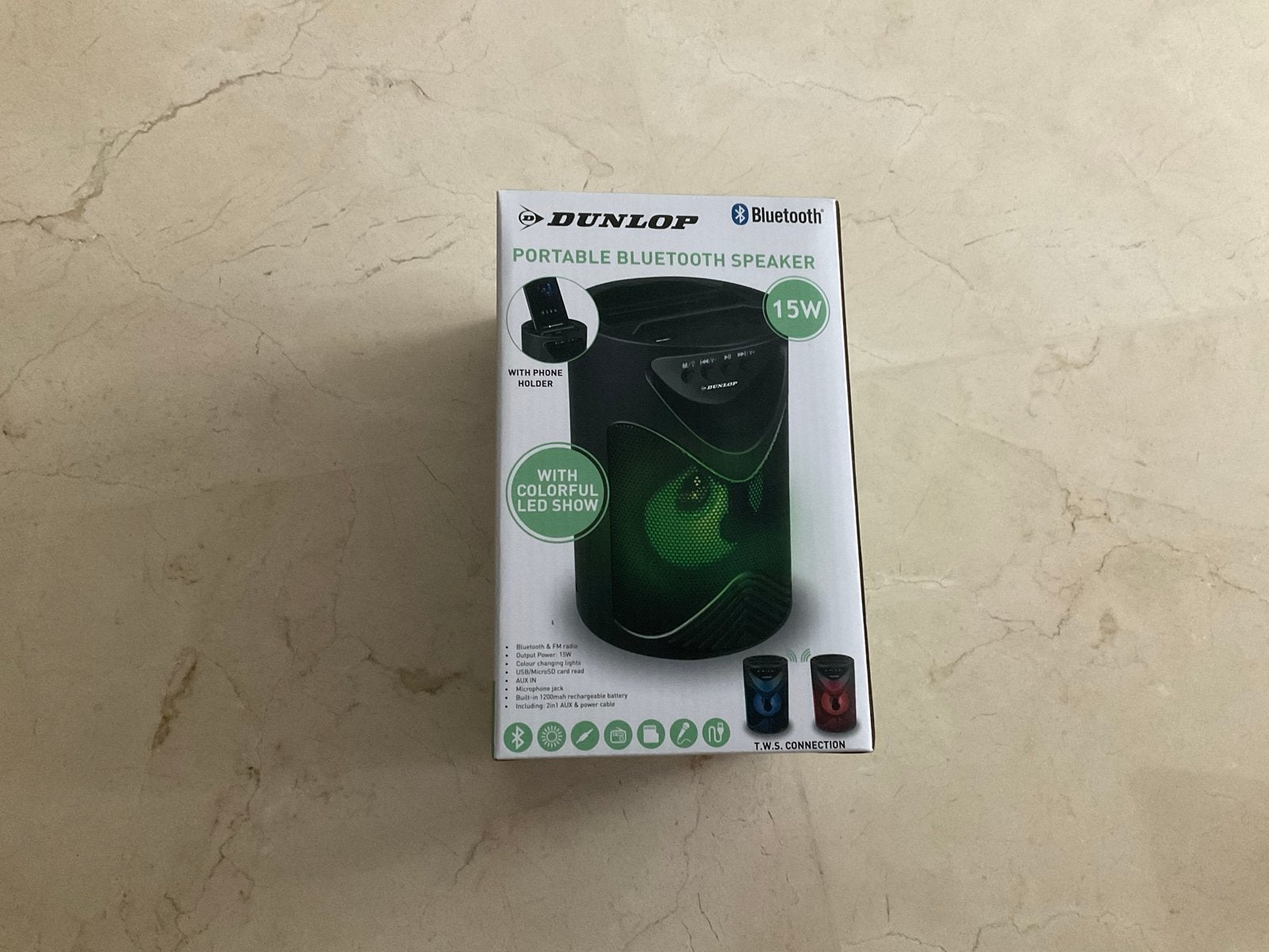 Dunlop Draagbare Bluetooth Speaker 15W met LED Show, Ophalen of Verzenden, Nieuw, Audiokanaal 2