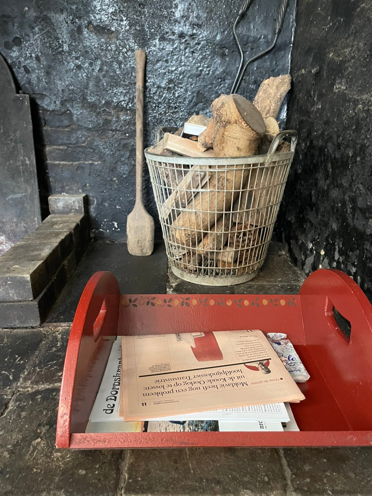 Vintage metalen houtmand / aardappelmand, Huis en Inrichting, Woonaccessoires | Schalen en Manden, Ophalen, Zo goed als nieuw