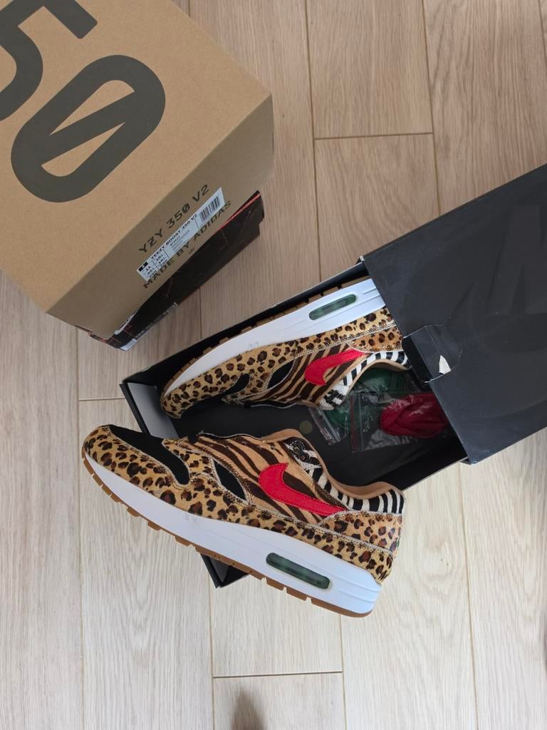 size 10.5/ 44.5 Nike Air Max 1 Animal Pack 3.0 Leopard Zebra, Kleding | Heren, Ophalen of Verzenden, Overige kleuren