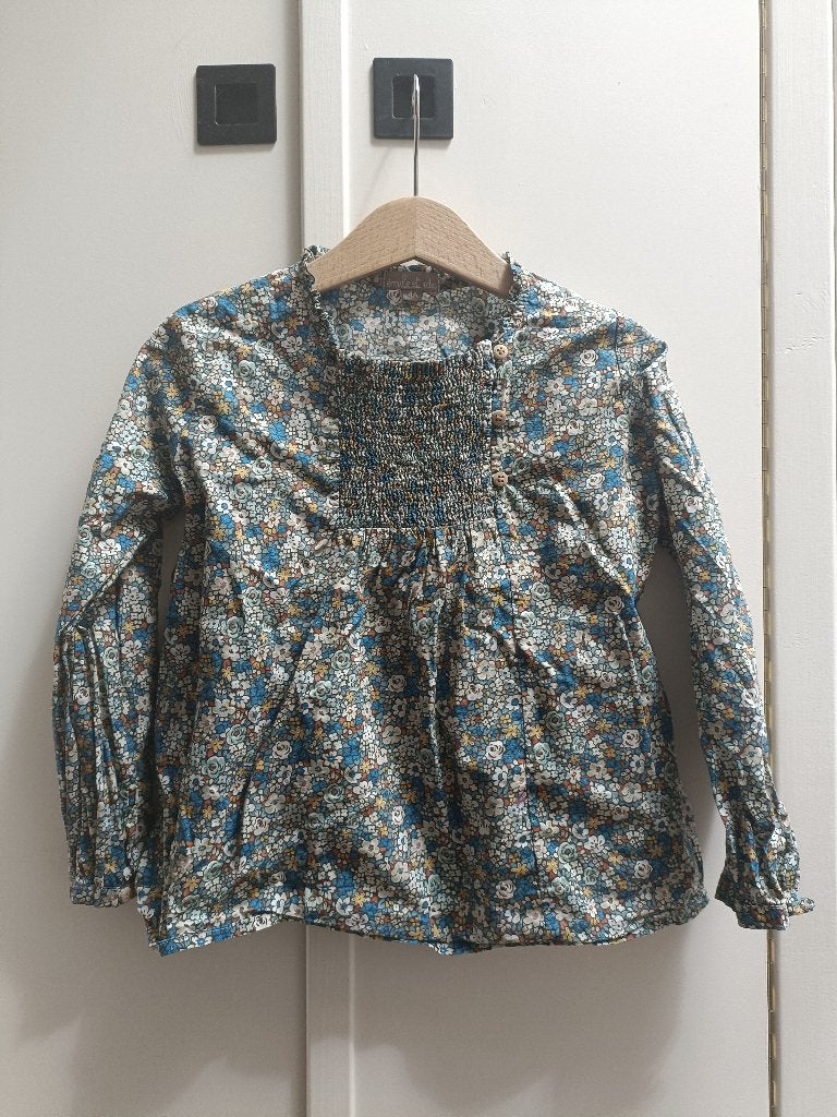 Schattig bloemen blousje Emile et Ida blauw 104, Gebruikt, Emile et Ida, Meisje, Overhemd of Blouse