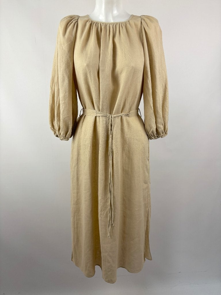 VANESSA BRUNO Beige bruin linen jurk Maat 38, Kleding | Dames, Jurken, Maat 38/40 (M), Beige, VANESSA BRUNO, Ophalen of Verzenden