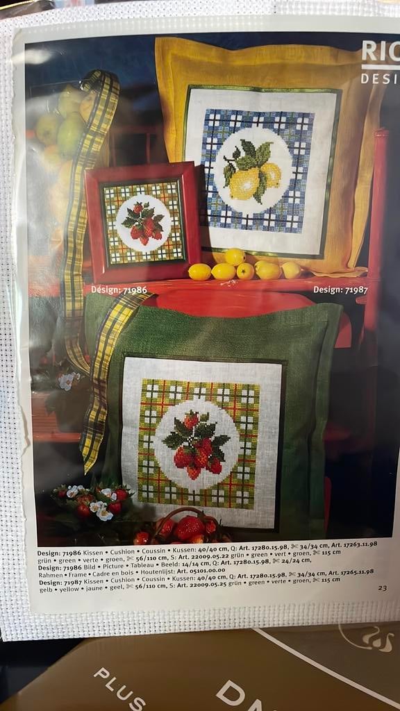 Borduurpakket 2 stuks schilderij aardbeien en citroenen, Ophalen of Verzenden, Zo goed als nieuw, Borduurpakket