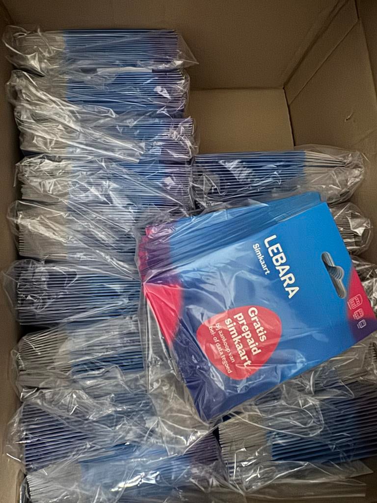 Lebara Simkaarten - 500 stuks - Activeren voor sep 2027, Telecommunicatie, Prepaidkaarten en Simkaarten, Ophalen of Verzenden