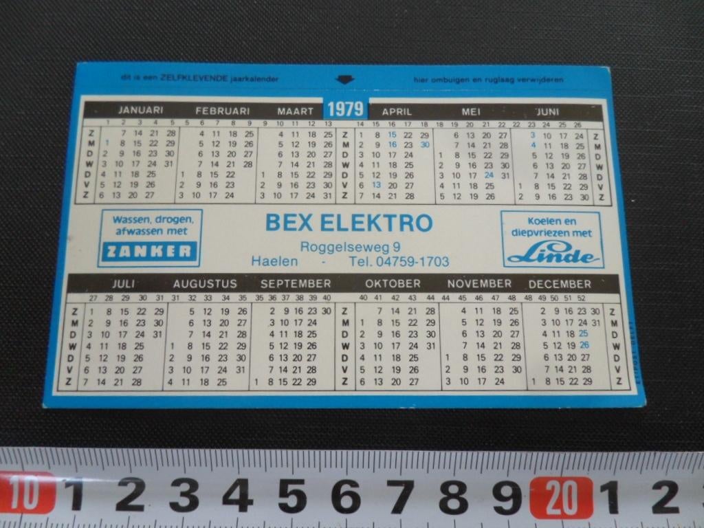 sticker Kalender 1979 Haelen BEX ELEKTRO Roggelseweg 9, Verzamelen, Ophalen, Zo goed als nieuw