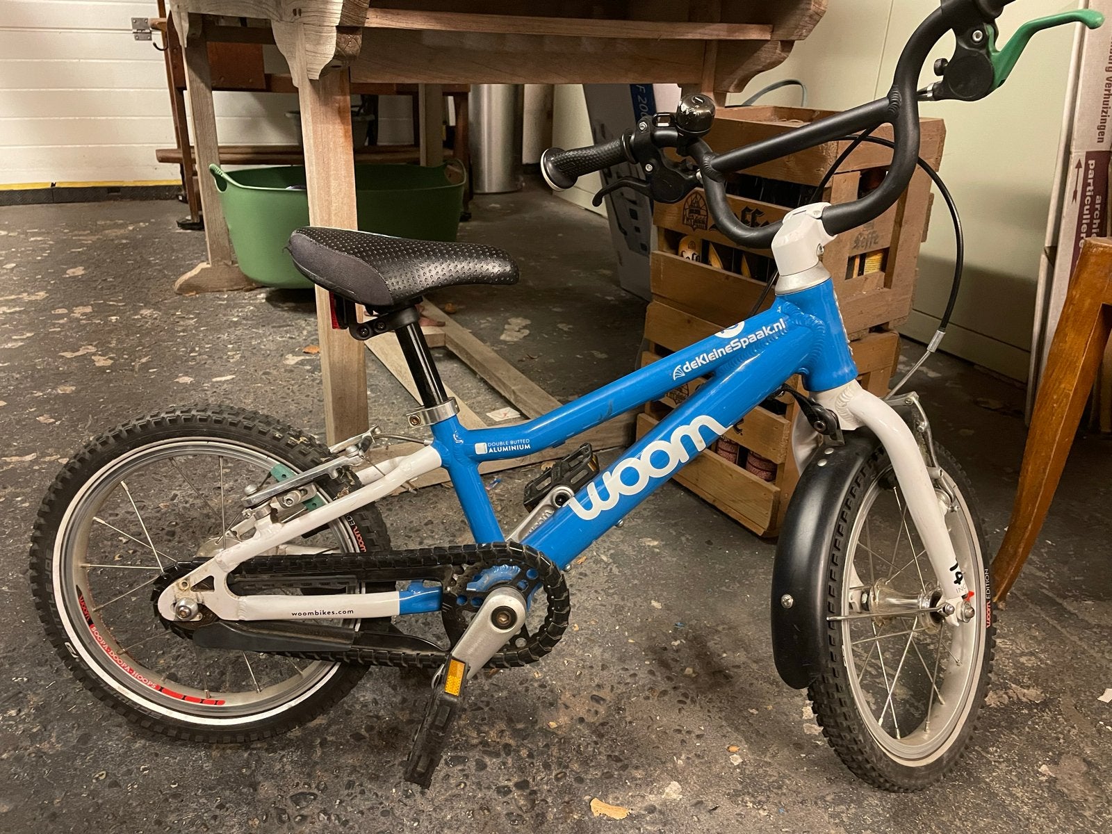 Woom 2 kinderfiets - Blauw - 14 inch, Ophalen, Gebruikt, Velgrem, Minder dan 16 inch
