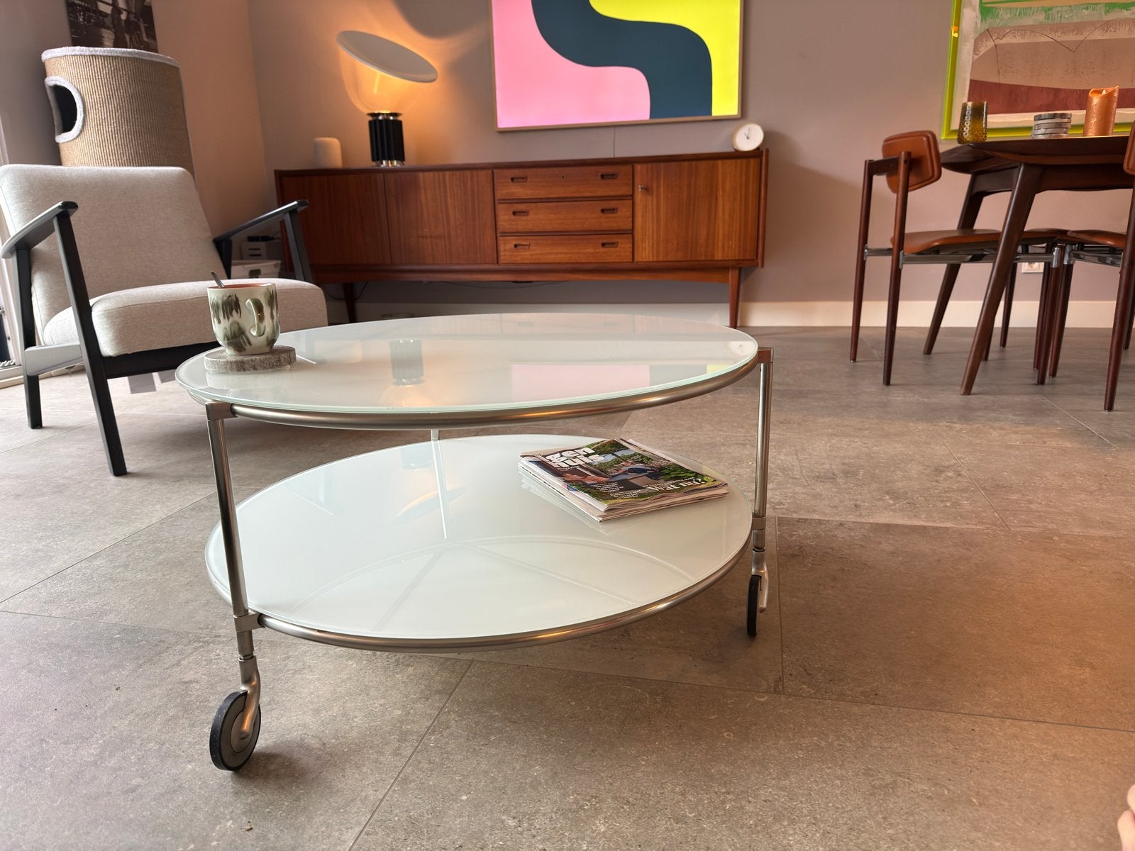 IKEA Strind Salontafel - Rond, Glas en Metaal, Huis en Inrichting, Ophalen, 50 – 75, Gebruikt, Rond