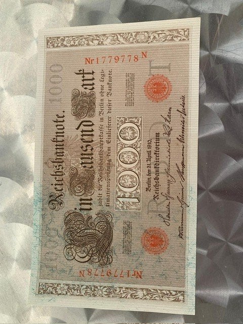 1.000,00 mark uit 1910, Ophalen of Verzenden, Duitsland