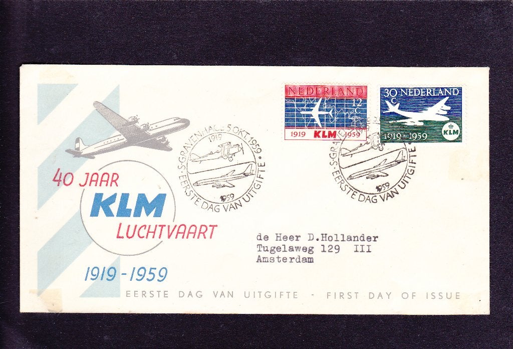 FDC E 40 KLM 1959 (551), Verzenden, Beschreven, Nederland