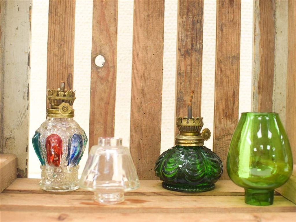 2 stuks Glazen olielampjes 51700, Antiek en Kunst, Antiek | Lampen, Ophalen of Verzenden