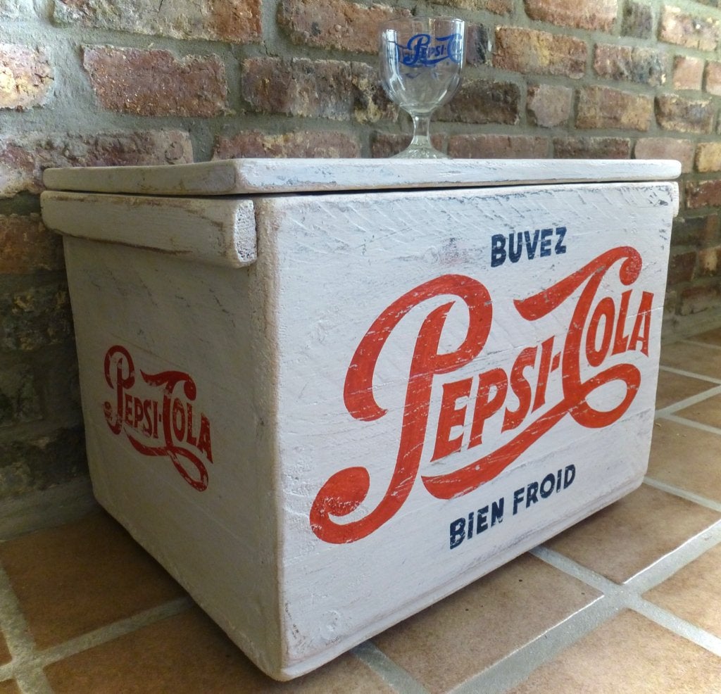 Grote Pepsi kist / tafel / vintage / Frankrijk / Canada, Minder dan 50 cm, Gebruikt, 50 tot 100 cm, Ophalen of Verzenden