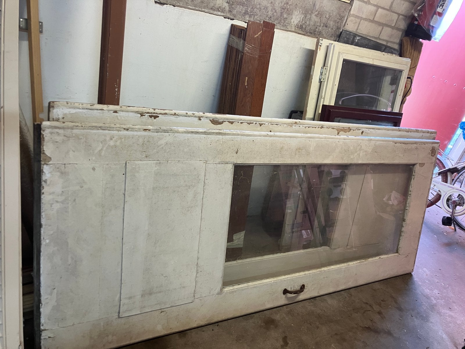 Shabby chique openslaande deuren enkel glas, Ophalen, Gebruikt, 120 cm of meer, 200 tot 215 cm