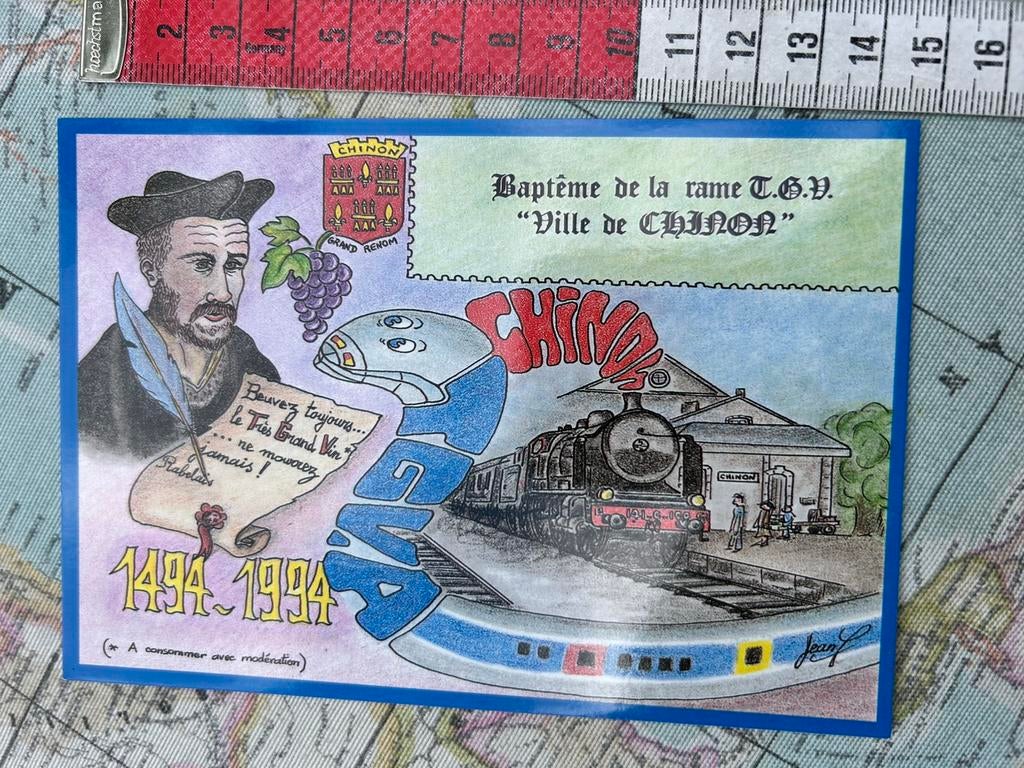 2259. Oude kaart illustr Rebelaisie Chinon, Ophalen of Verzenden, Ongelopen