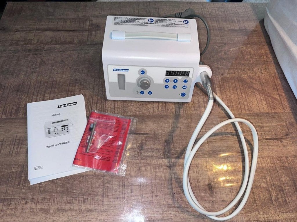Pedicure motor Hadewe hyperios 4 chrome + toebehoren, Ophalen, Nieuw, Haarverzorging