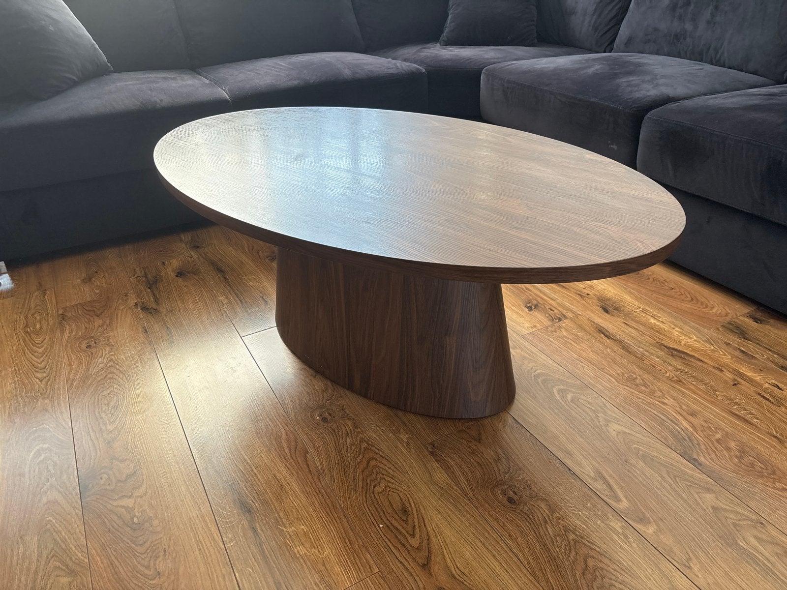 Stijlvolle Houten Salontafel met Ovale Vorm, Ophalen, Japandi, Gebruikt, 100 tot 150 cm