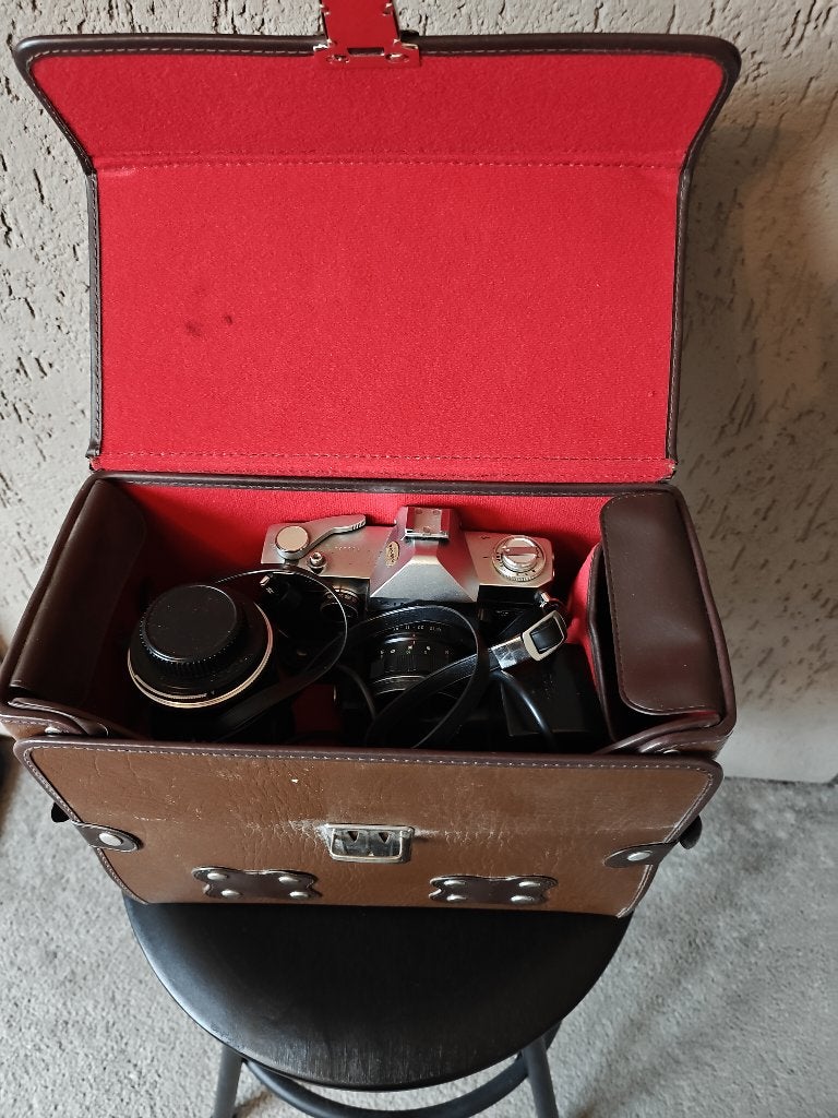Ricoh SINGLEX TLS met tele zoom lens in koffer, Audio, Tv en Foto, Fotocamera's Analoog, Gebruikt, Spiegelreflex, Overige Merken