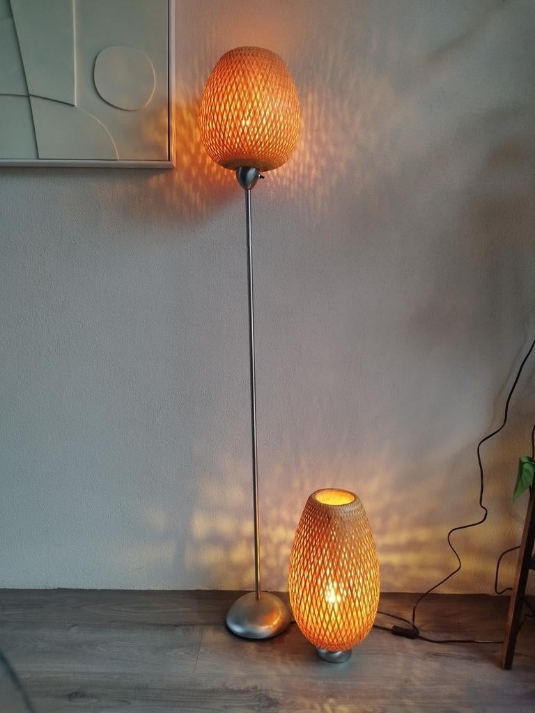 IKEA BÖJA boja tafellamp + vloerlamp Japandi Bamboe, Ophalen of Verzenden, Zo goed als nieuw, Minder dan 100 cm, Overige materialen