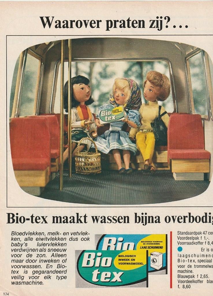 Retro reclame 1968 Biotex wasmiddel poppetjes in bus, Verzamelen, Verzenden, Overige typen