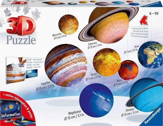 Ravensburger 3D puzzel zonnestelsel, Ophalen of Verzenden, 500 t/m 1500 stukjes, Zo goed als nieuw, Rubik's of 3D-puzzel
