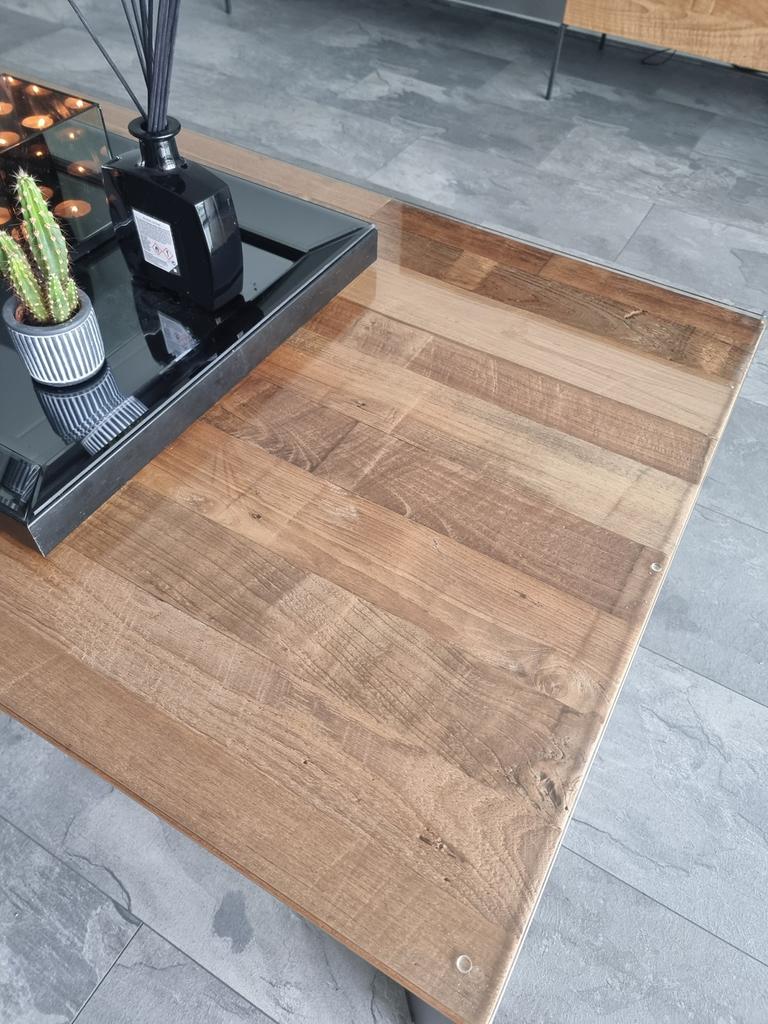 Tower Living Salontafel Teakhout & Metaal - Industrieel, Huis en Inrichting, 50 tot 100 cm, 100 tot 150 cm, Teakhout, Ophalen of Verzenden