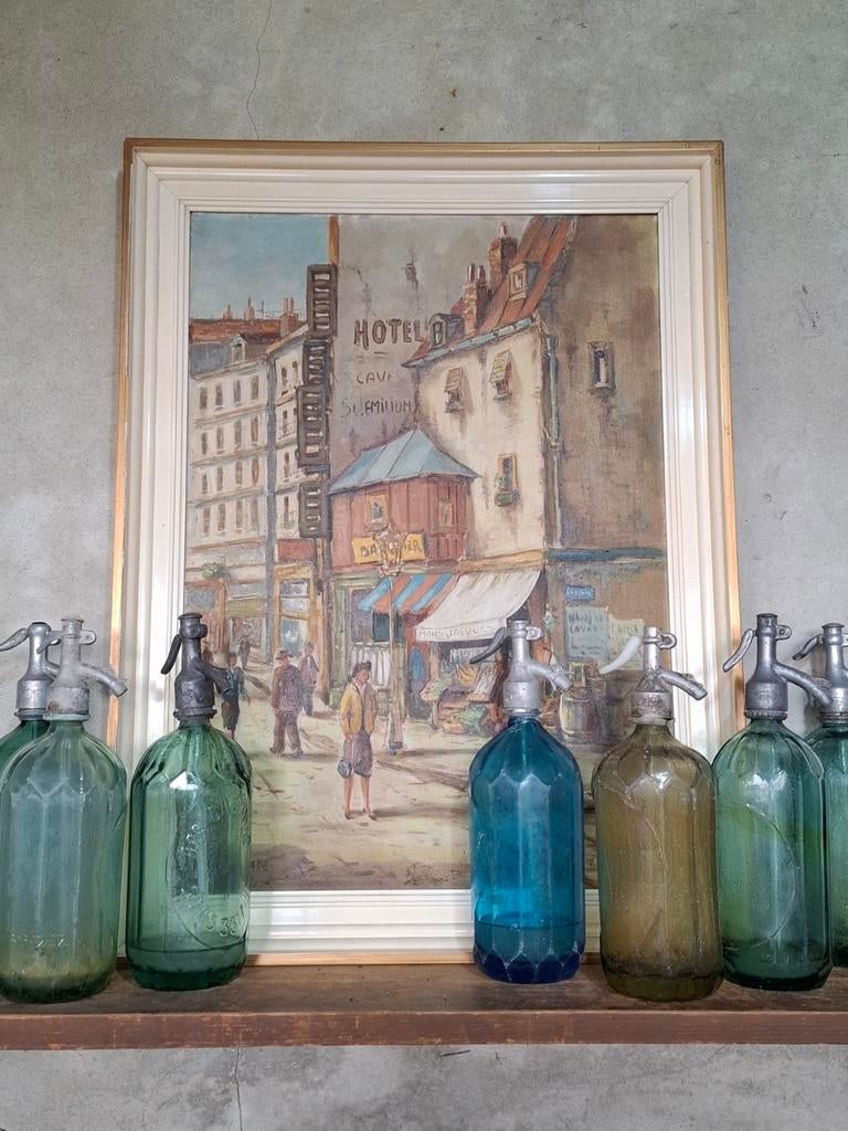 Oud vintage schilderij olieverf rue galande parijs, Ophalen of Verzenden