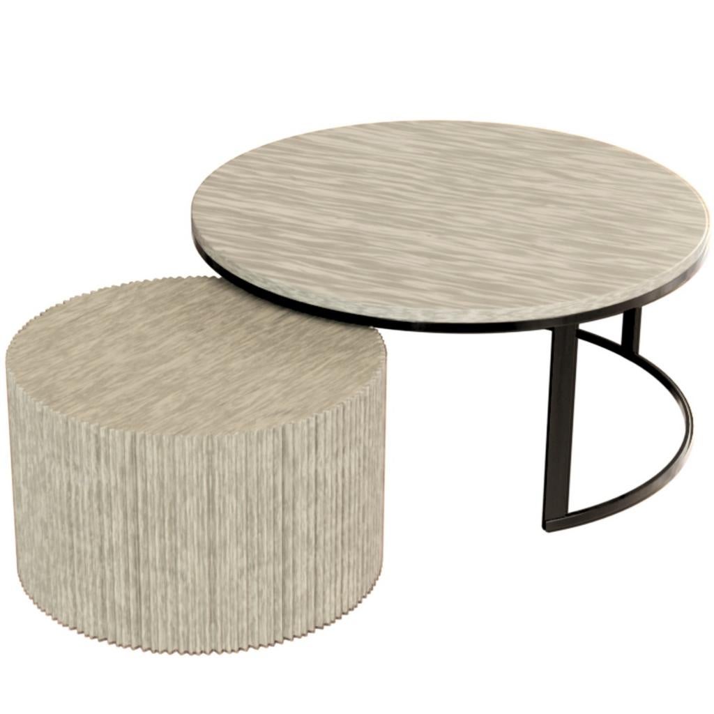 Salontafel Iki – Japandi Design in Travertin & Massief Hout, Huis en Inrichting, Tafels | Salontafels, 100 tot 150 cm, Rond, Nieuw
